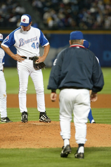 It doesn't look like this outing went so well and HoF manager Bobby Cox had seen enough. But those throwback unis were awesome.